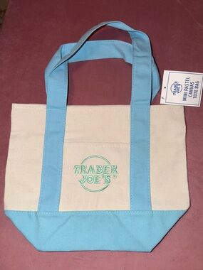Trader Joe's Canvas Tote Bag in Light Blue and Cream